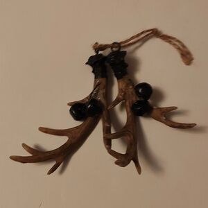 Holiday Time Rustic Antler Hanging Ornament with Black Bell Accents